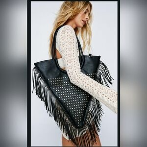 Nasty Gal Black Fringe Studded Bag